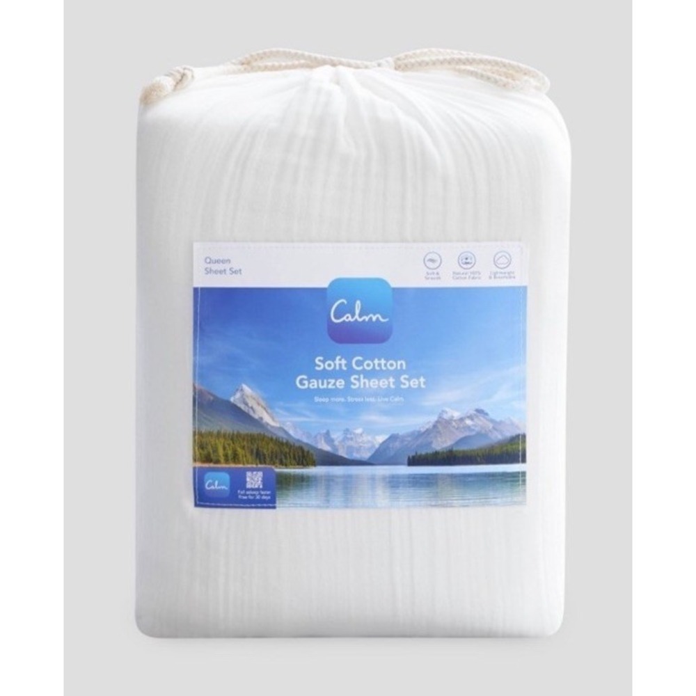 Calm KING Size Soft Cotton Gauze Sheet Set WHITE